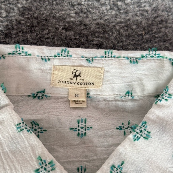 Johnny Cotton Men's White and Green Patterned Button Down shirt geometric SZ M - Picture 13 of 14